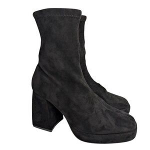 Nasty Gal Black Stretch faux suede sock platform block heel bootie womens 9